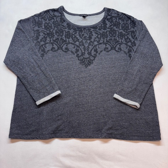 Lane Bryant Women's Gray Damask Print Long Sleeve Top Plus‎ Size 26 / 28 - Picture 2 of 8
